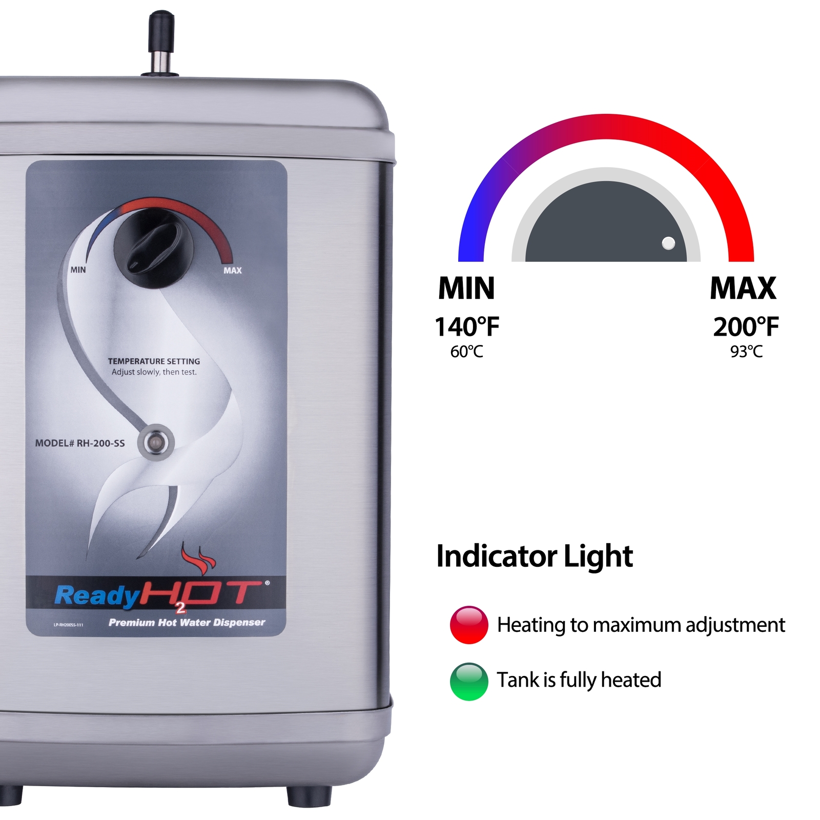 Ready Hot 1300W Instant Hot Water Dispenser, Polished Chrome Dual Handle Faucet