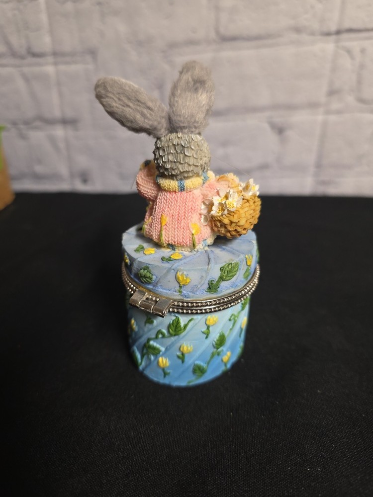 Resin Easter Bunny Hinged Trinket Box Posable Ears 2"x4.5"