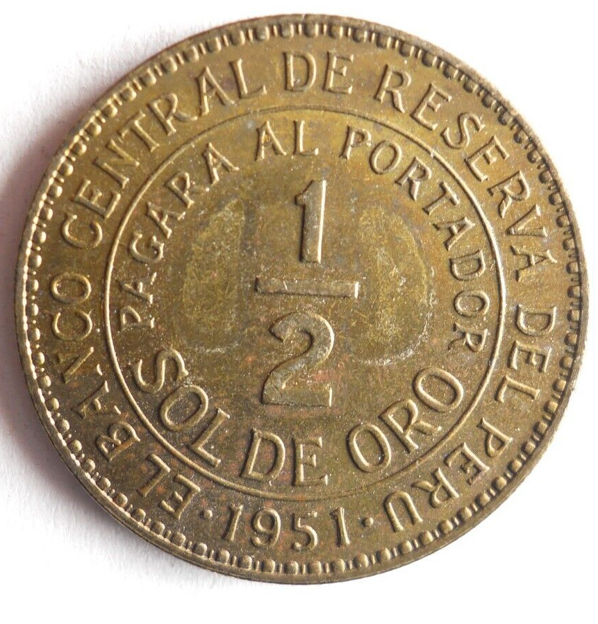 1951 PERU 1/2 SOL - Excellent Coin - FREE SHIP - Bin #701