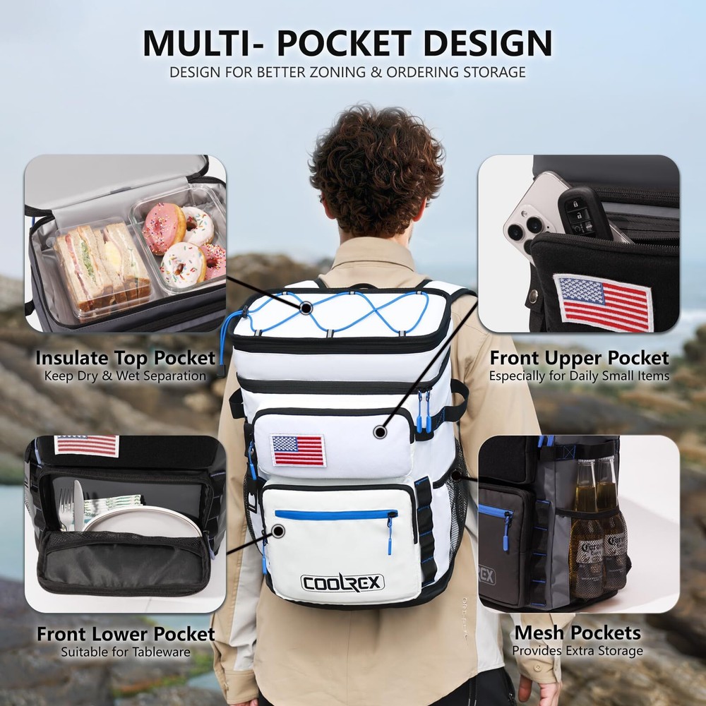 Large Backpack Cooler White 36 Can Cooler Backpack with 2 Insulated Compartme...
