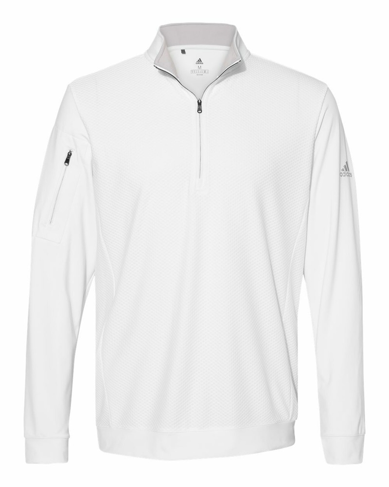 Adidas Golf Top UPF 50+ Logo Performance Textured 1/4 Zip Pocket Pullover Jacket