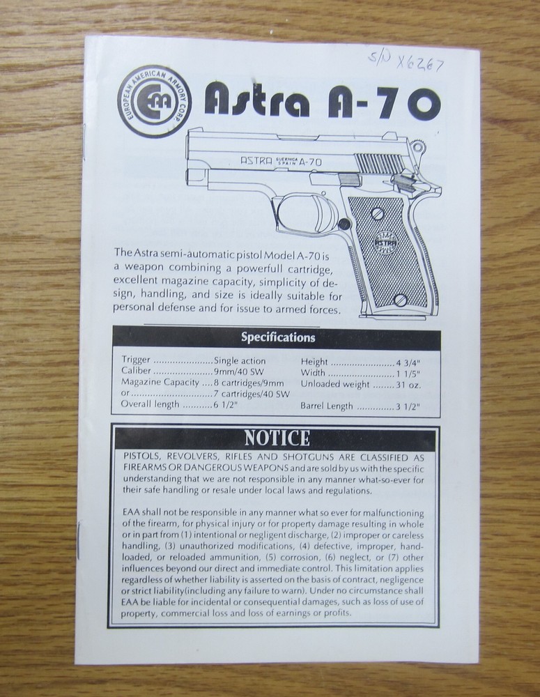 Astra A 70  Factory Instruction Manual