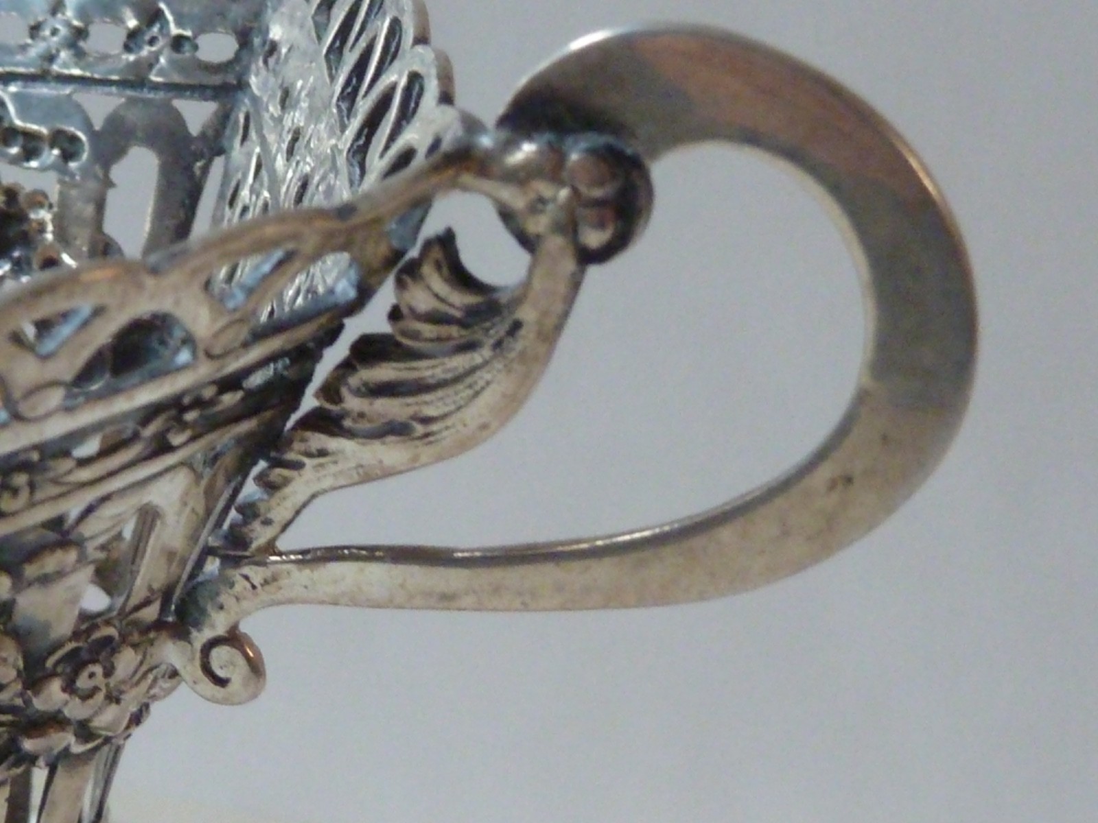 GERMAN .800 SILVER ELEGANT VASE, REPOUSSE ROSES &SWAGS ON PIERCED BODY, NO LINER