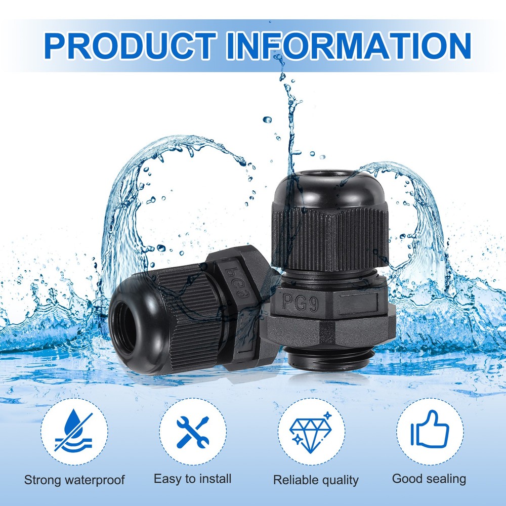 15Pcs Cable Glands 10-14mm Thread Waterproof Adjustable Cable Connector Black