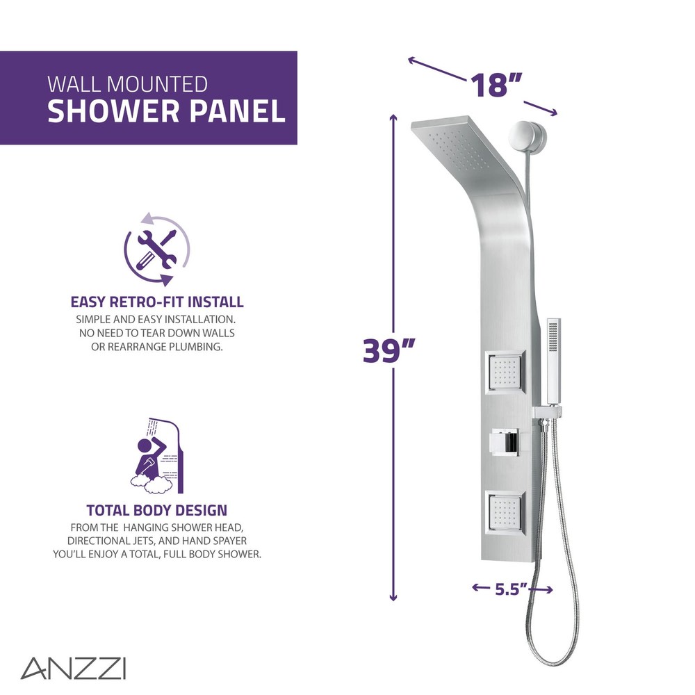 Anzzi SP-AZ078 Aura Thermostatic Shower Panel - Grey