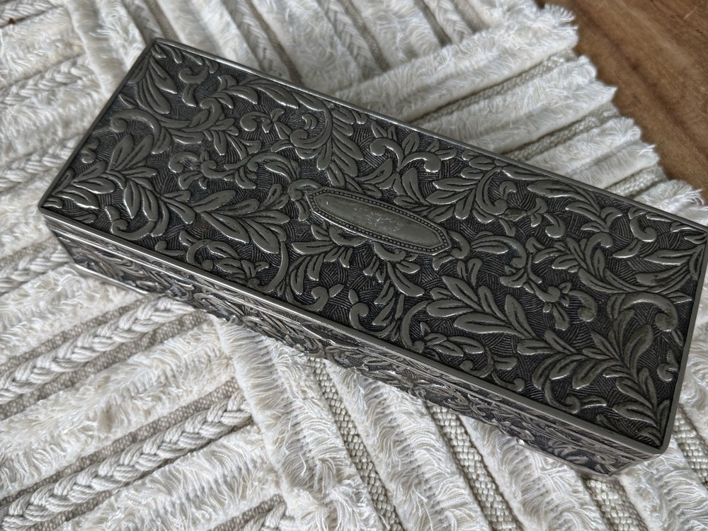 Vintage Godinger Silver Plate Jewelry Box - Floral & Scroll Pattern