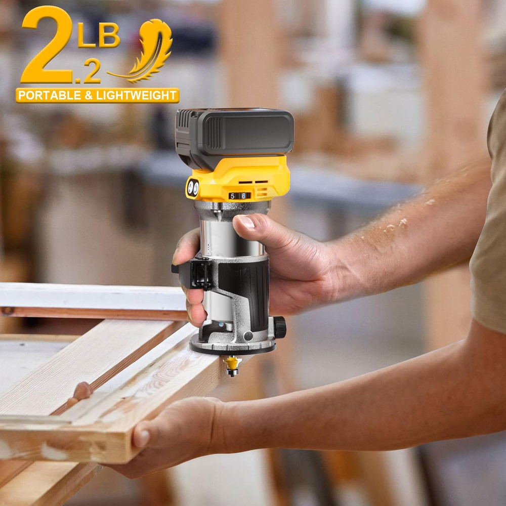Cordless Compact Router Compatible with Dewalt 20V Battery (Bare Tool), 6 Variab