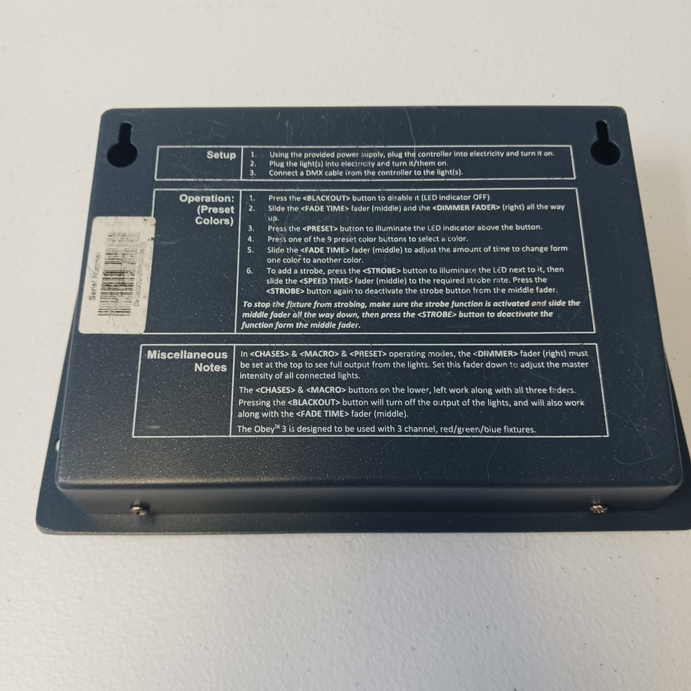 Chauvet DJ Obey 3 3-Ch DMX Lighting Controller Untested UNIT ONLY