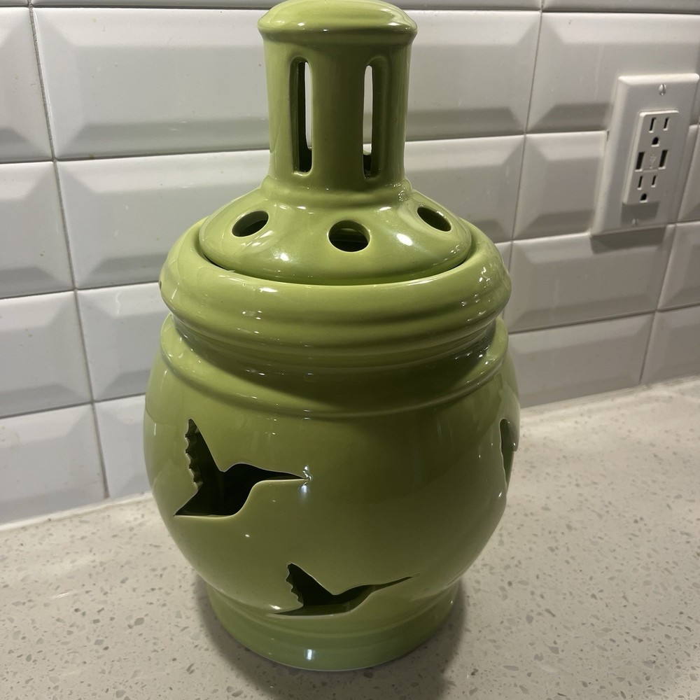 Lg Ceramic Spring Lantern Candle Holder W/Chimney Diffuser Hummingbird Design