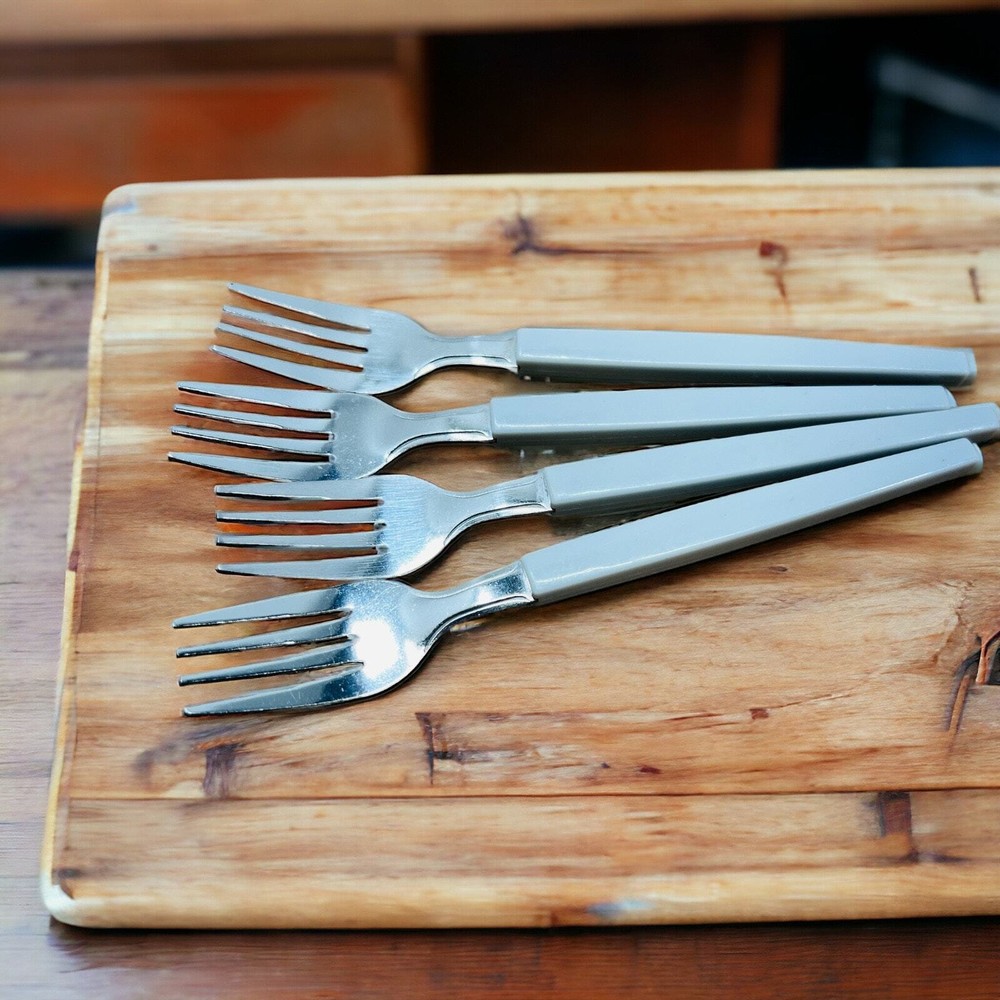 MCM 4 stainless fruit baby forks gray Plastic Handle Flatware Silverware kitchen