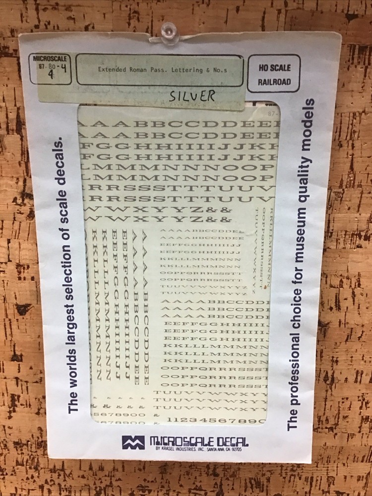 MICROSCALE DECALS HO Scale 87-80-4: Extended Roman Passenger & Numbers Silver