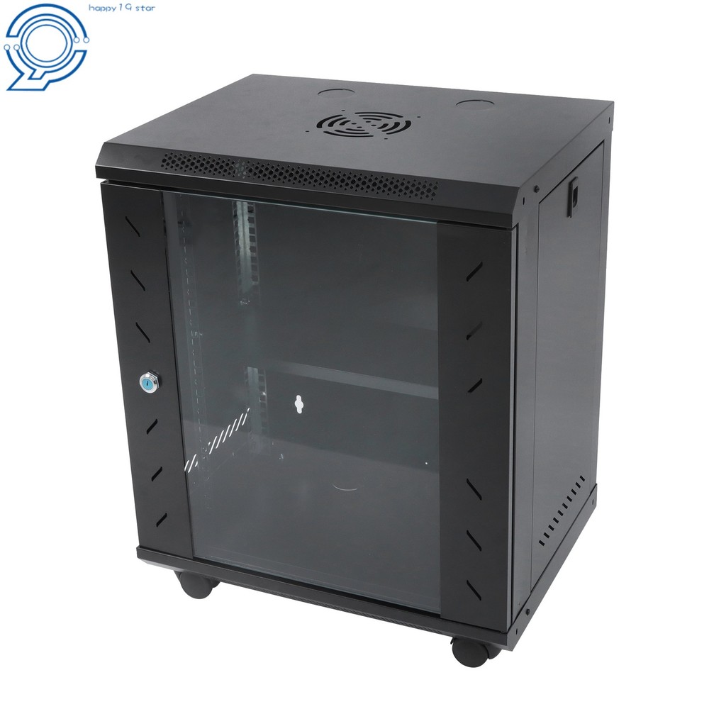 Enclosed Server Rack 12U 15.5" Deep, Secure Lock Glass Front & Sides