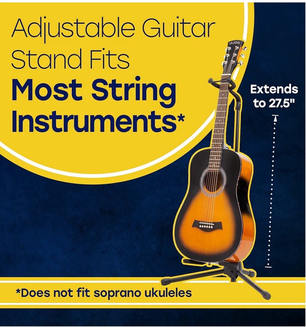 Hola! Music Guitar Stand - Height Adjustable, Collapsible w/Padded Neck & Yoke
