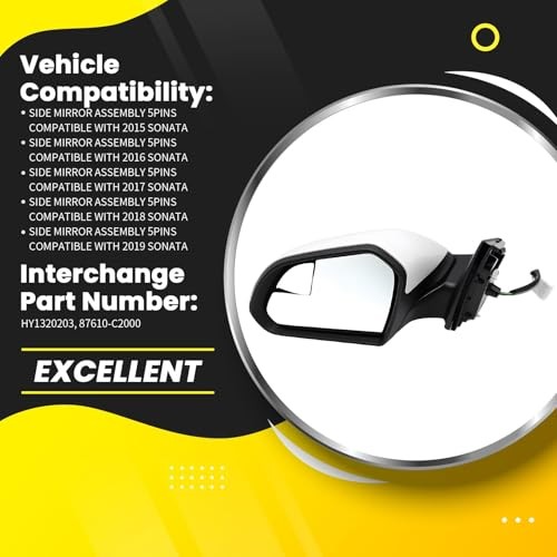 Driver Side Mirror Assembly 5Pins Compatible with 2015-2019 Sonata with Left