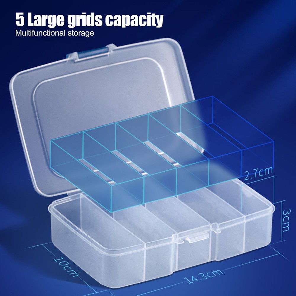 5 Grids Organizer Box Clear Visible Plastic Compartment Box Case