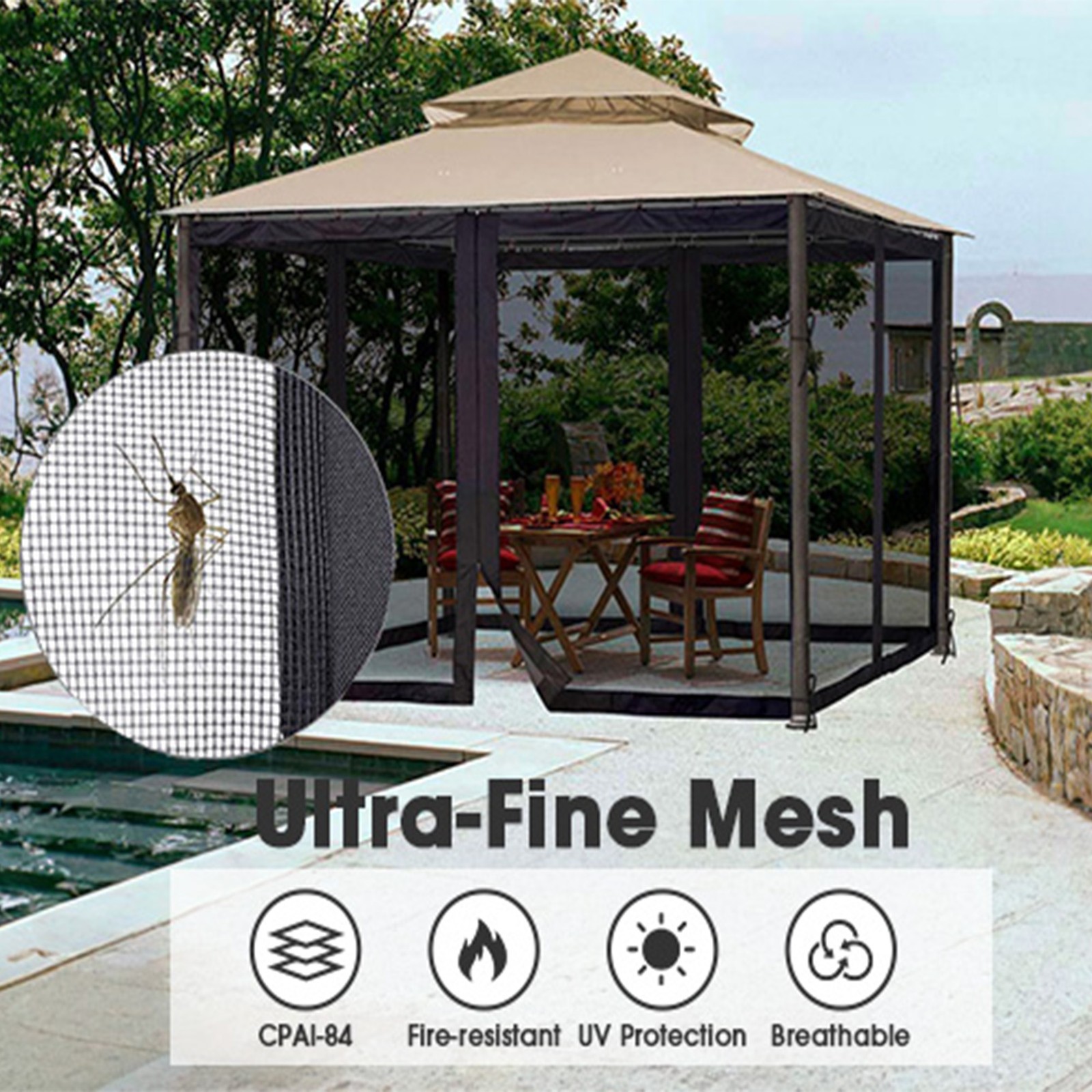 Yescom 10x12ft Gazebo Replacement Mosquito Netting with Zipper for Canopy
