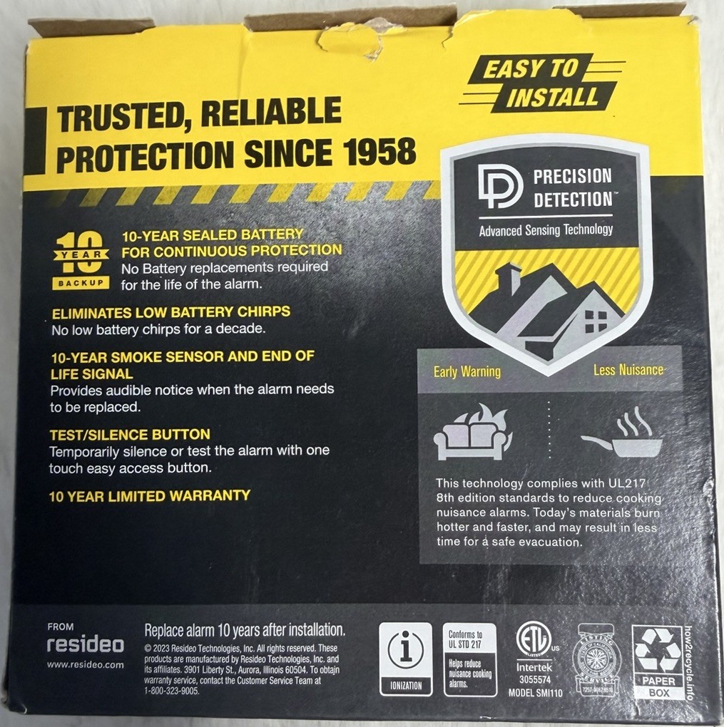 BRK Smoke Detector 10 Year Sealed Battery SMI110 White New Open Box