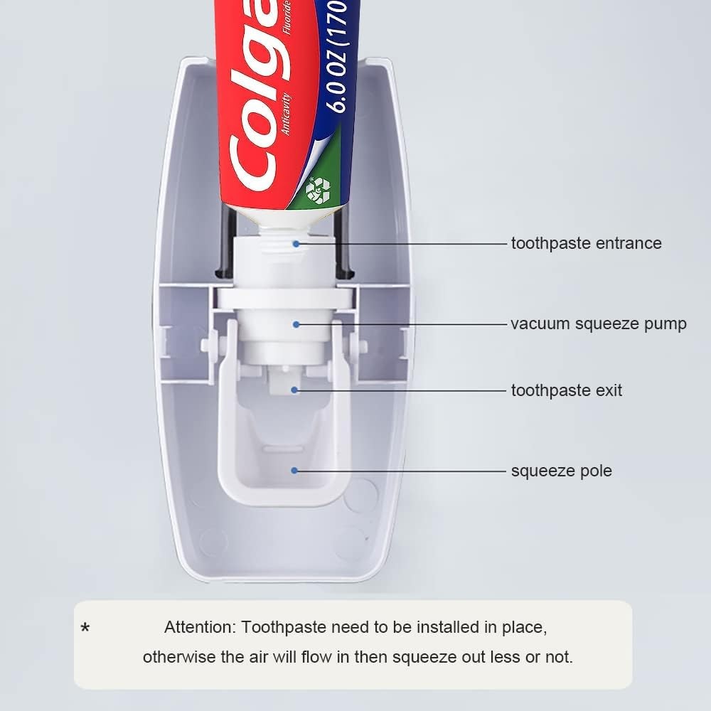 Automatic Toothbrush Dispenser Wall Mount Toothpaste Squeezer and Toothbrush Hol