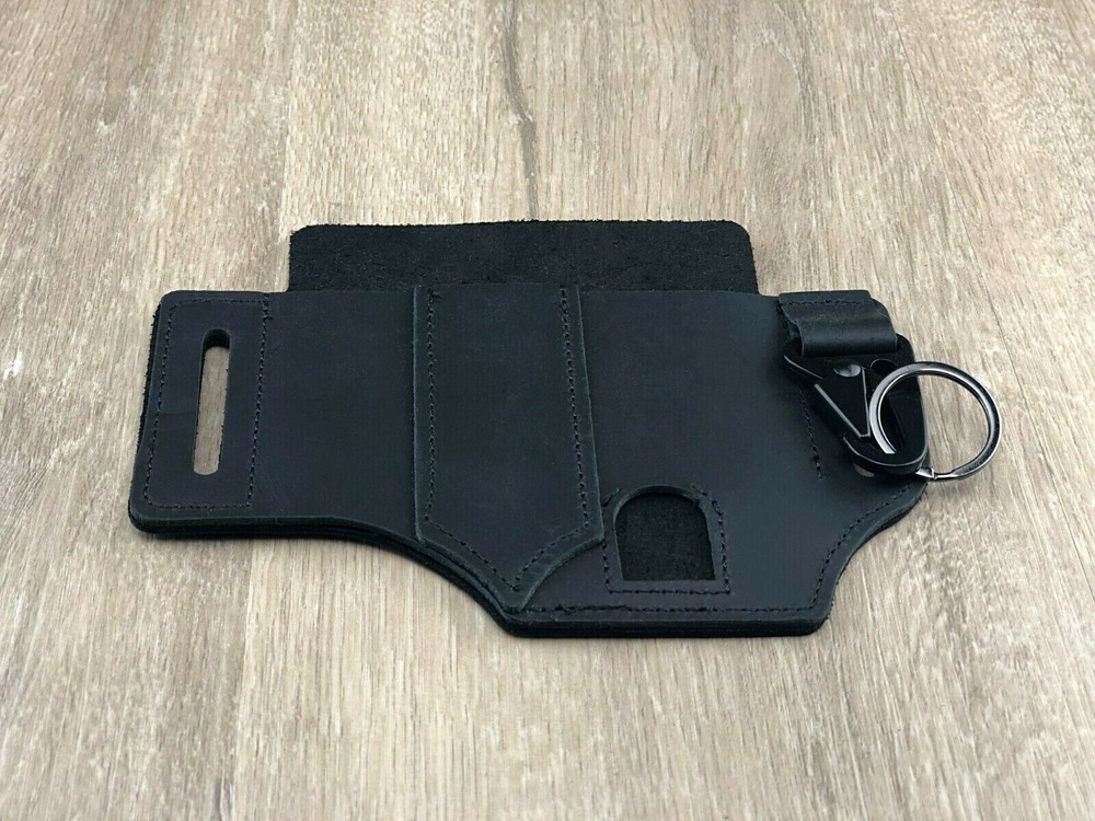 EDC Leather Belt Sheath Organizer For Folded Knives Tactical Flashlights EBS