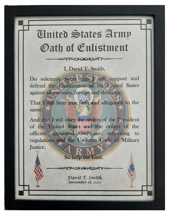 MC-NICE: ARMY Oath of Enlistment Certificate Name & Date PERSONALIZED
