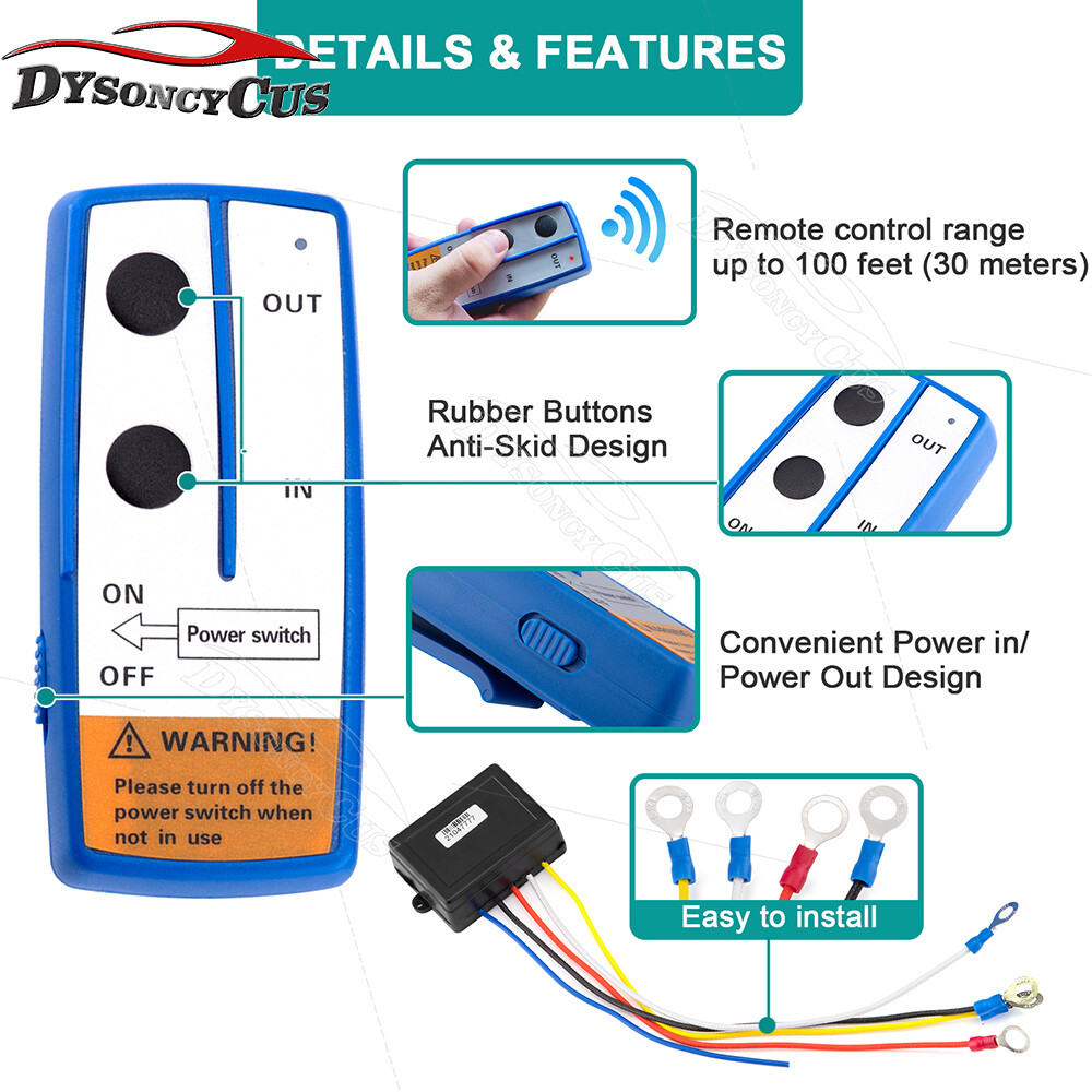 Wireless Winch Remote Control Kit 12V Receiver 100ft Twin Switch Handset UTV ATV
