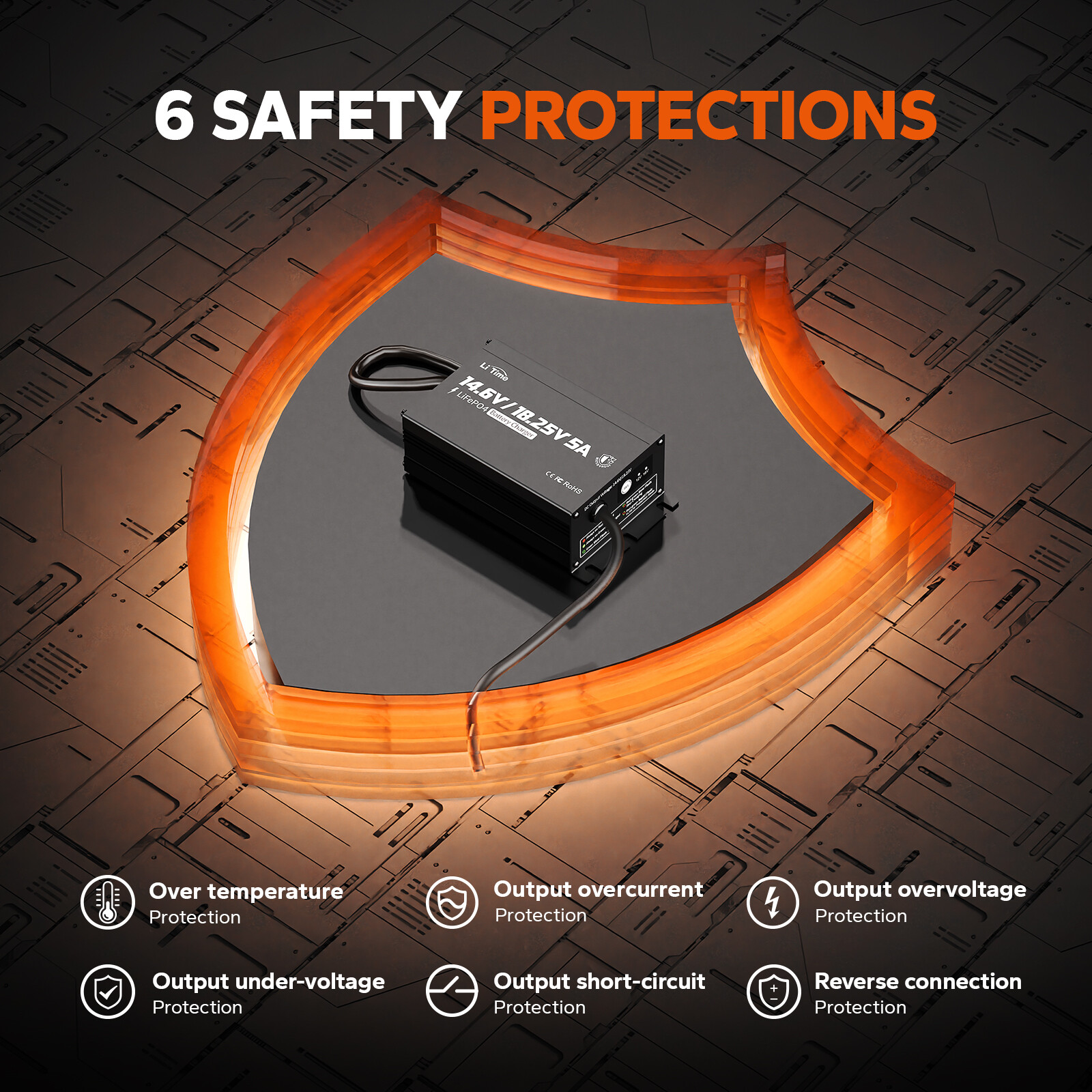 LiTime 14.6V+18.25V 5A Dual Bank Lithium Charger for 12V 16V LiFePO4 Battery