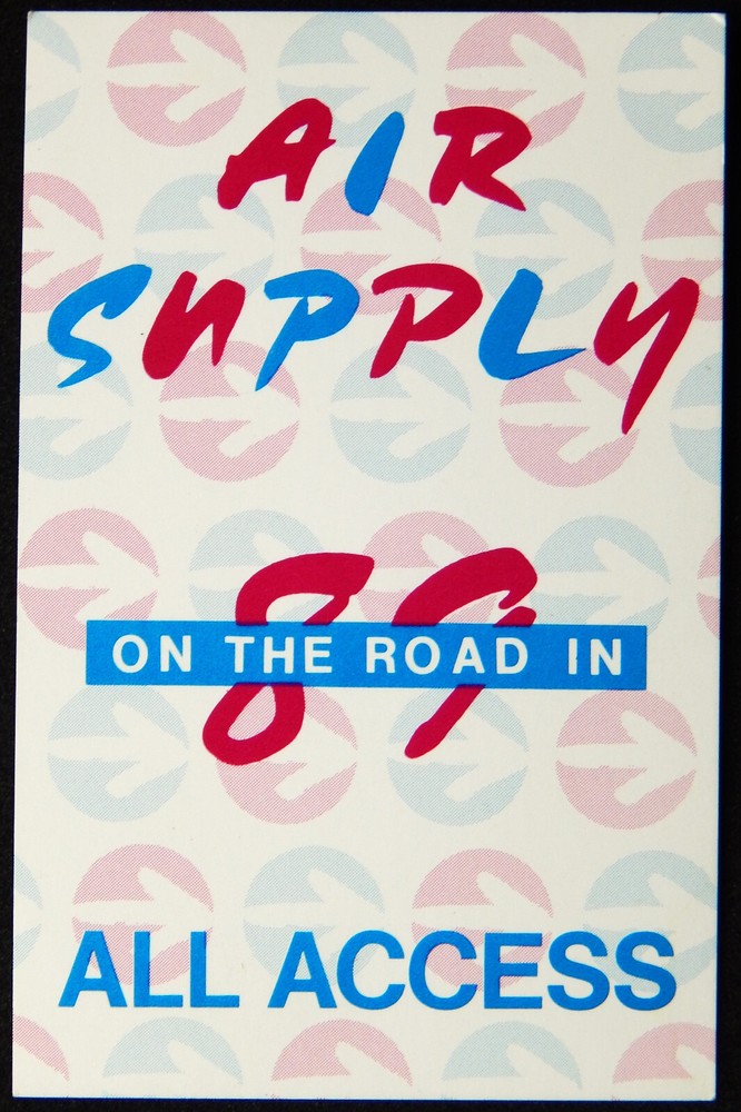 AIR SUPPLY BACKSTAGE 2 PASS COLLECTION ALL ACCESS & VIP "1989" TOUR UNUSED 87-89