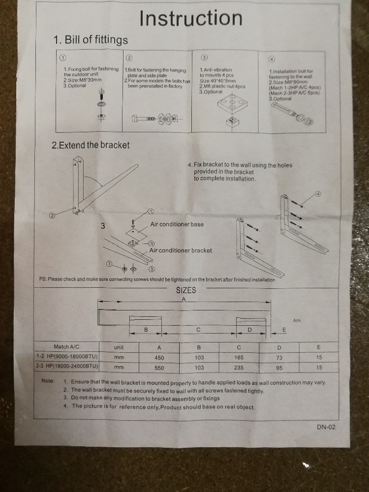 Air conditioner Bracket: Wall-Mounted Type 550MM up to 180KG