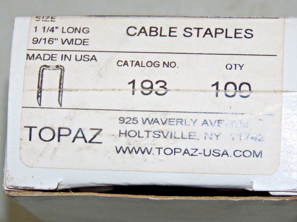 TOPAZ CABLE STAPLES 193 QTY 100