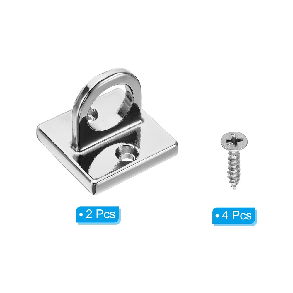 Pad Eye Plate U Hooks Ceiling Hook Wall Mount Loop for Hanging Ropes Silver 2pcs