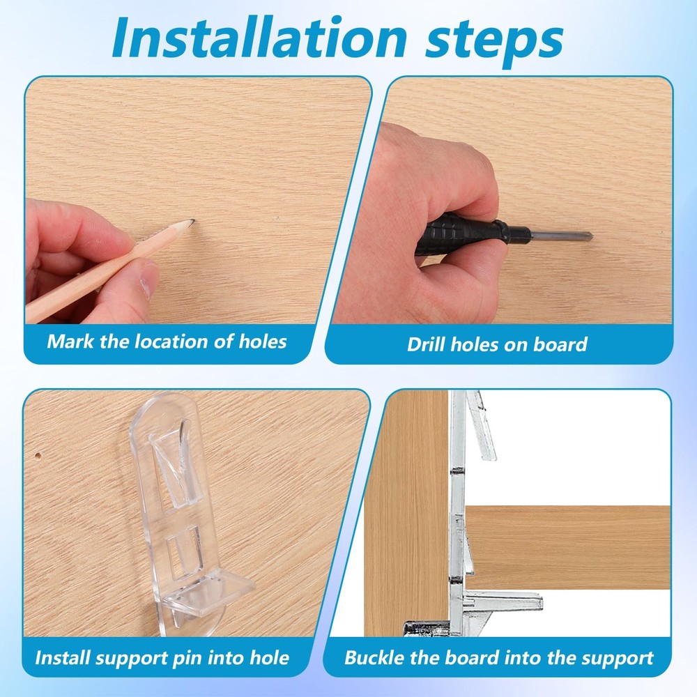 30 Pcs Clear Plastic Locking Shelf Pins Locking Shelf Support Peg Clips for K...