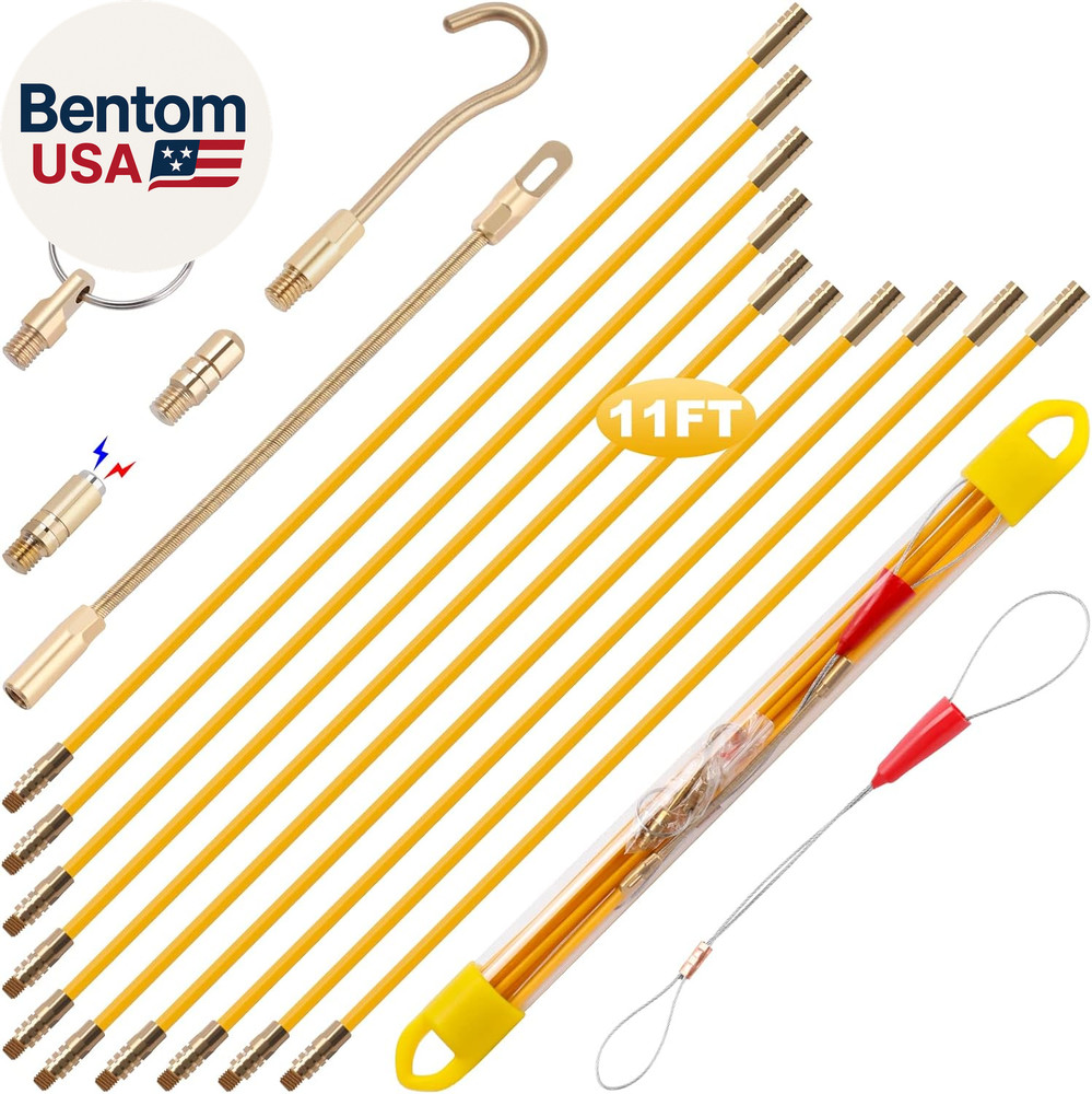 11' Fiberglass Running Electrical Wire Cable Pulling Fish Tape Kit with 5 Differ