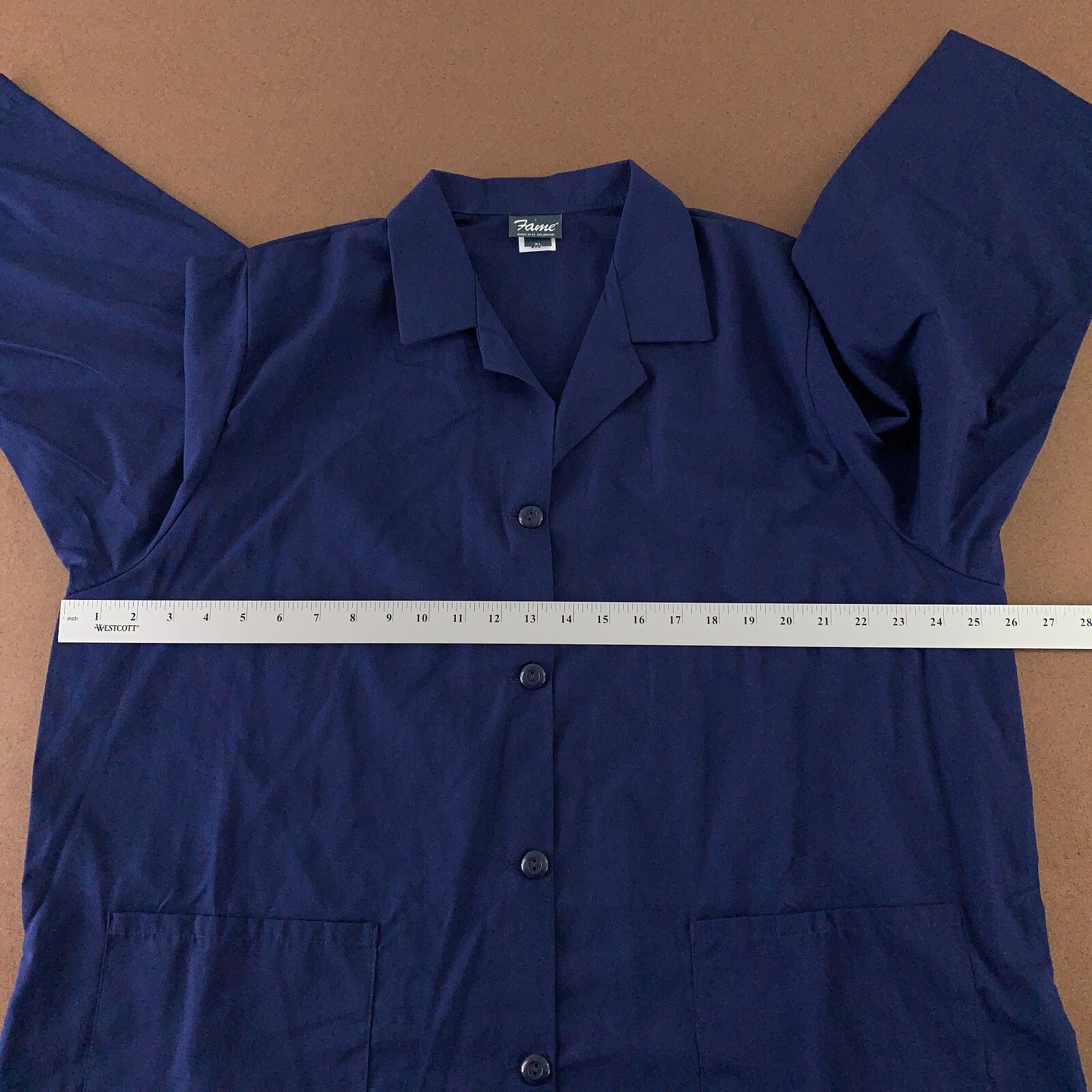 Fame K72 Women's Size XL Navy Blue 3/4 Sleeve Button Front Smock New