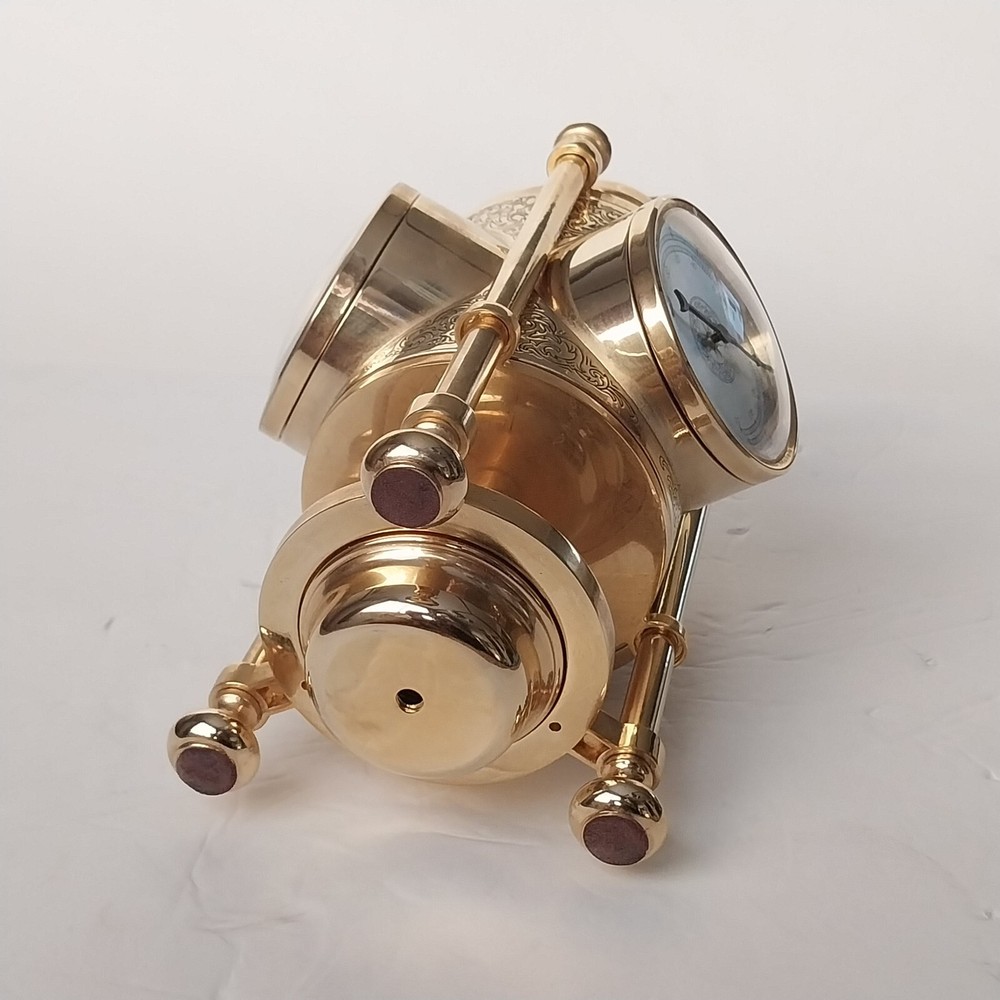 NAUTICAL 3-SIDED BRASS - CLOCK, BAROMETER, THERMOMETER & COMPASS WORKING