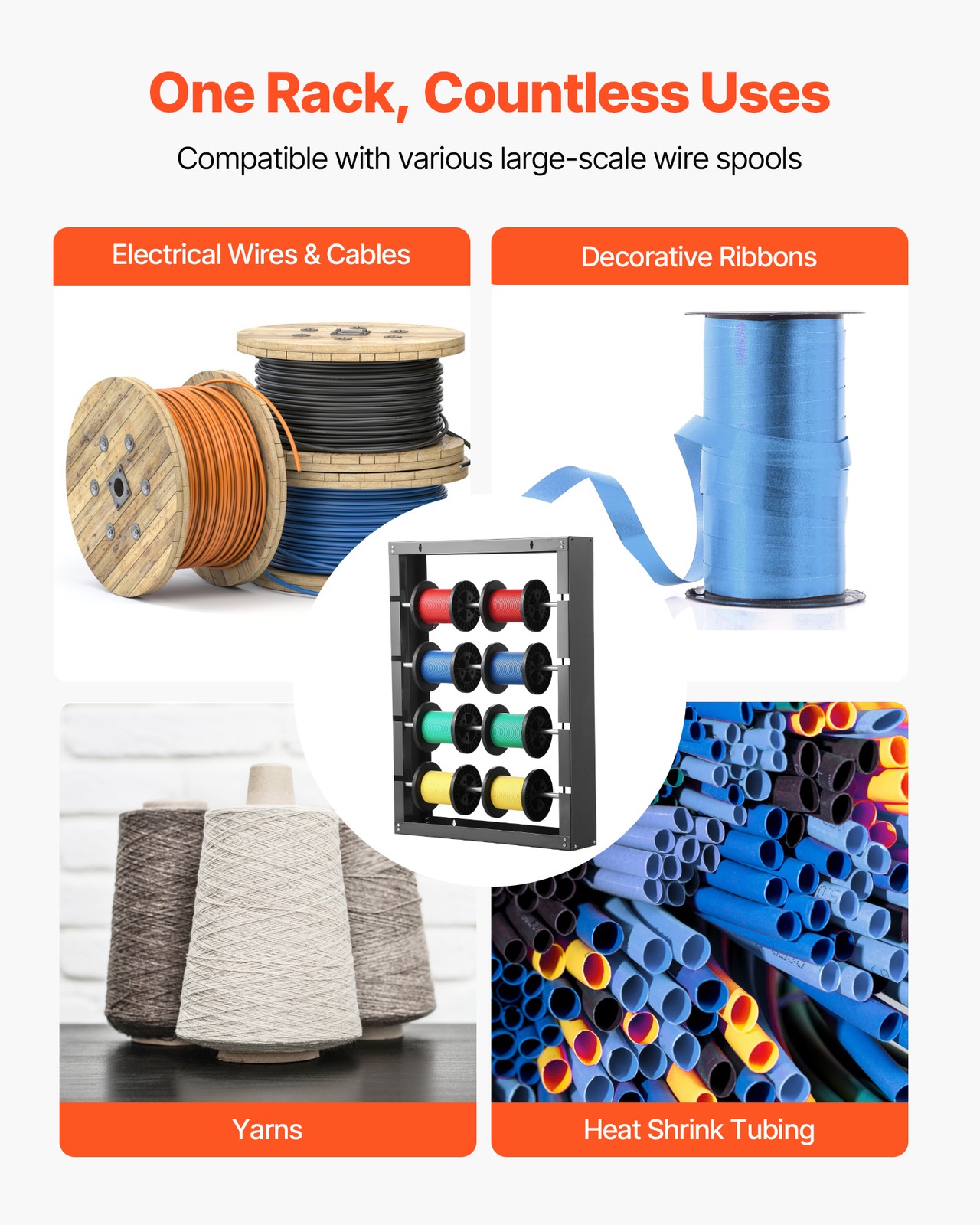 VEVOR Wire Spool Rack 4Adjustable Rods Spool Holder Wall Mounted 150lbs Capacity