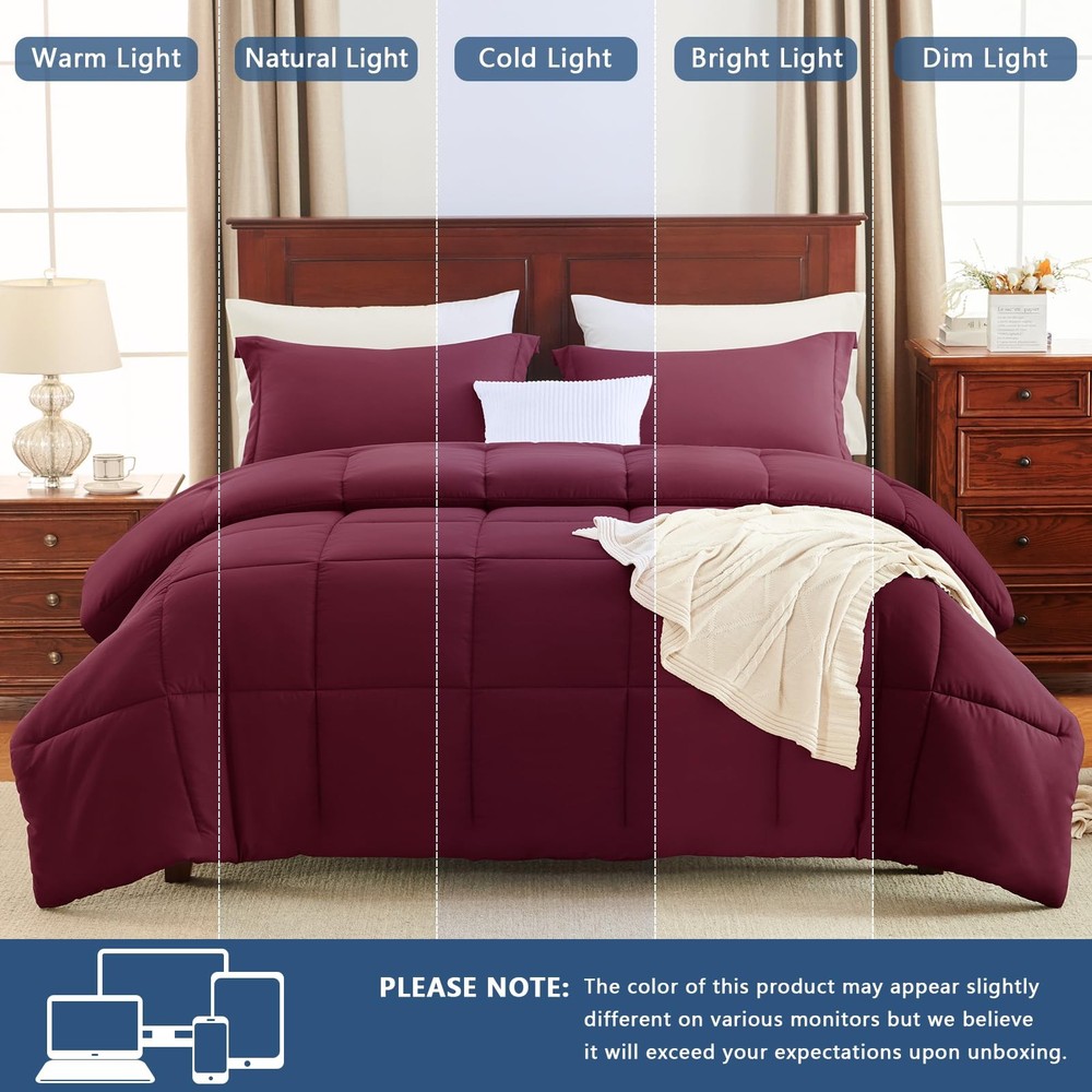 CozyLux Full Size Comforter Sets - Burgundy Full,