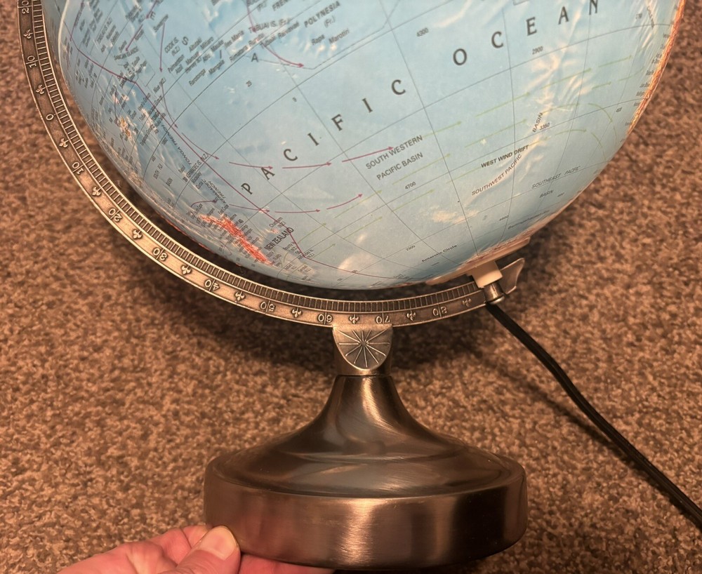 Vtg Replace World Globe Earth Light Up Large 8' Cord Switch EUC Topographical