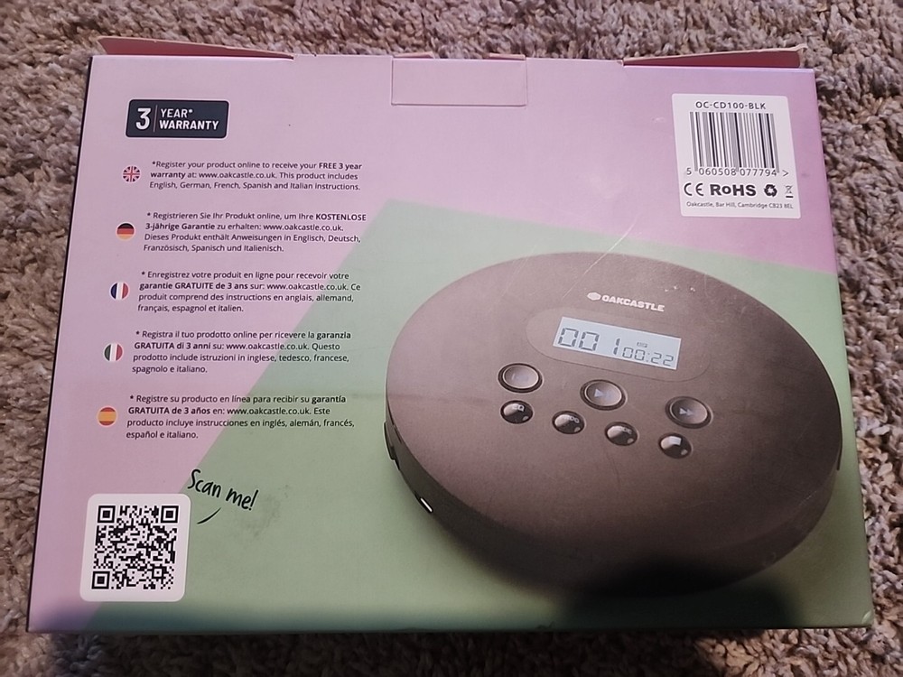 Oakcastle CD100 Rechargeable CD Player - In Box