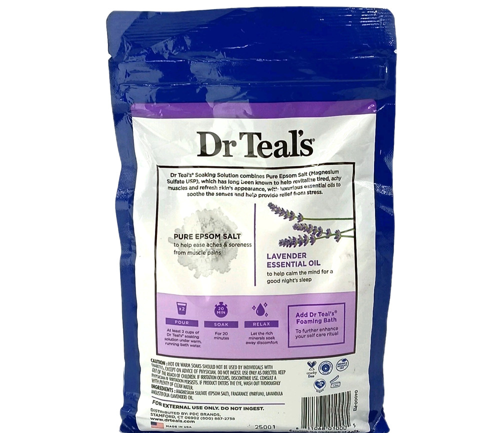 Dr Teals Epsom Salt Soaking Solution Lavender Essential Oils 3 Pound Bag