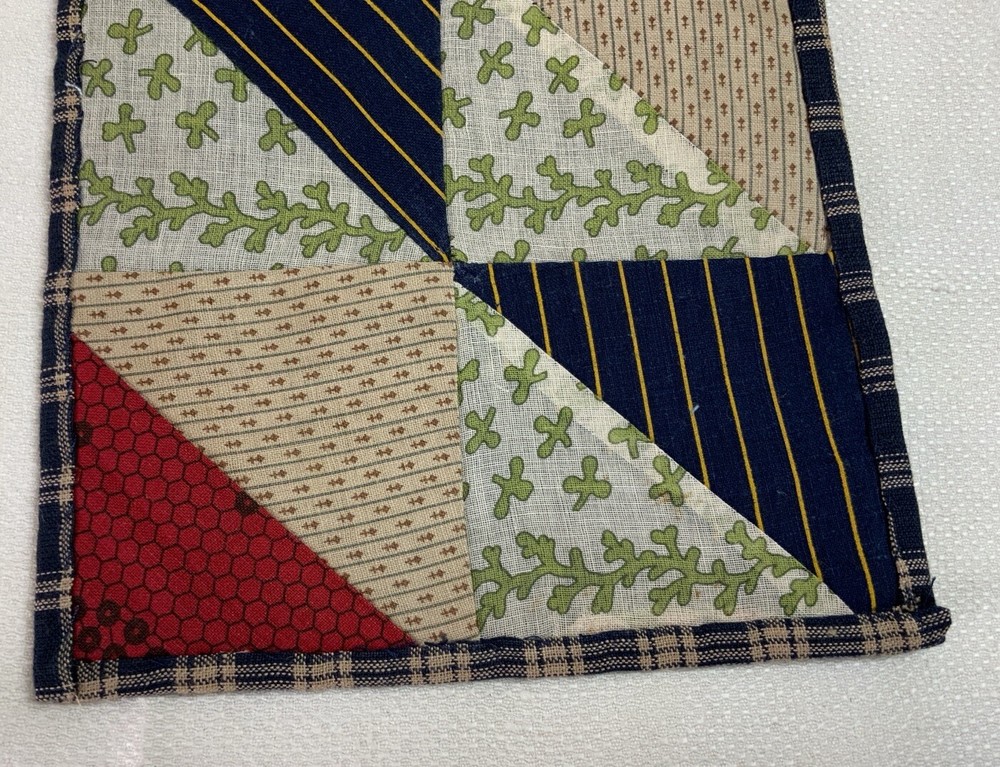 Antique Vintage Patchwork Small Doll Quilt Or Table Topper, 4 Patch W/ Triangles