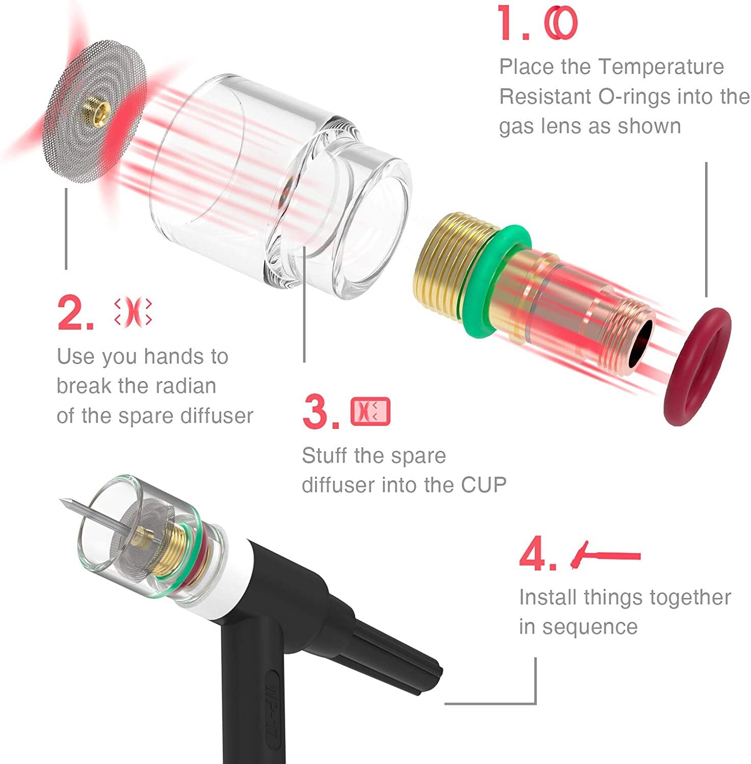 71pcs TIG Welding Torch Stubby Gas Lens #12 Pyrex Glass Cup Kit For WP-17/18/26