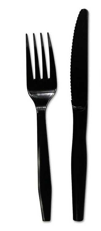 Individually Wrapped Black Heavy Weight Plastic Fork + Knife Set