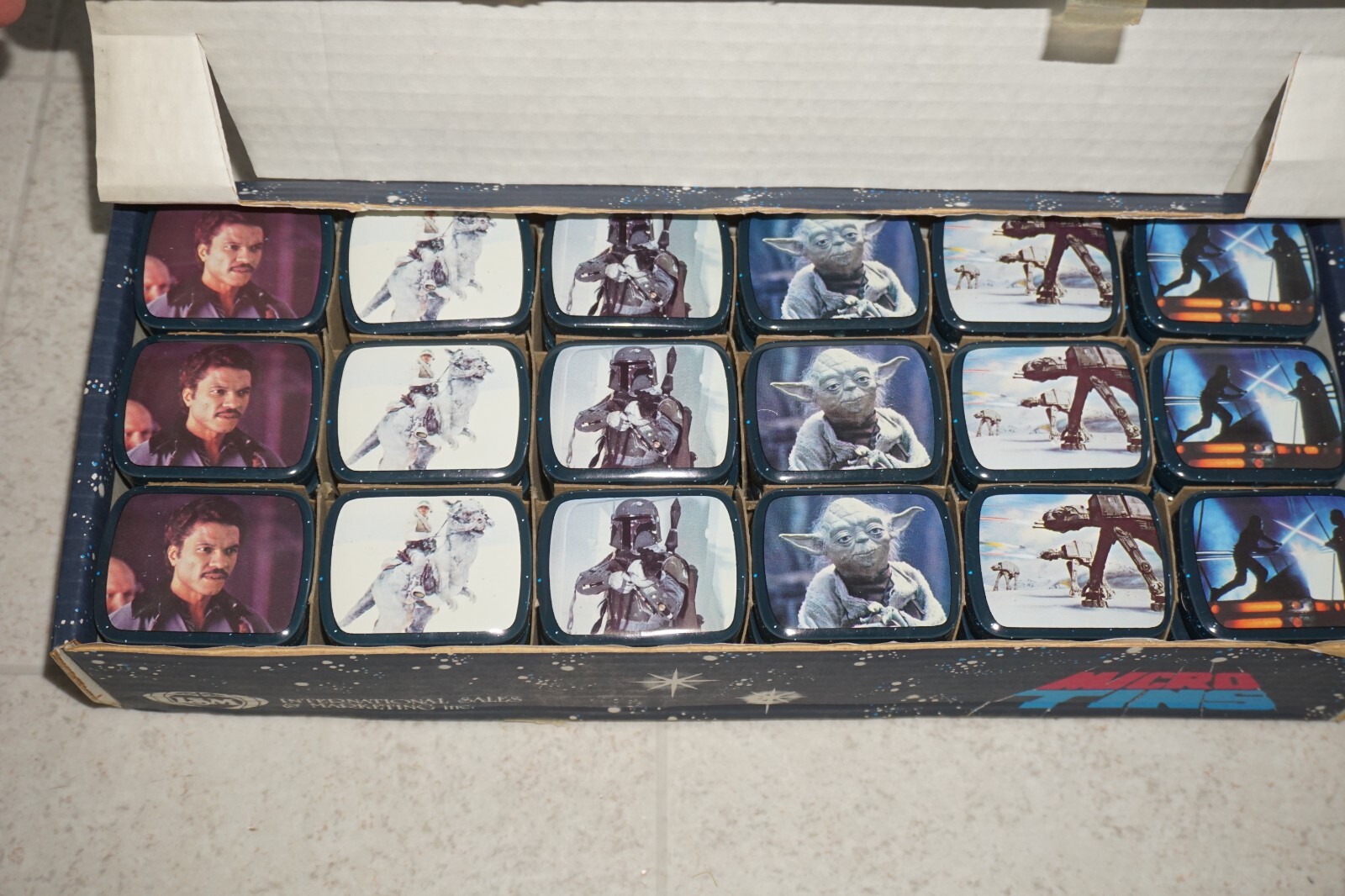 Vintage Star Wars Empire Strikes Back Micro Tins 1980 W/ 72 Tins Store Display