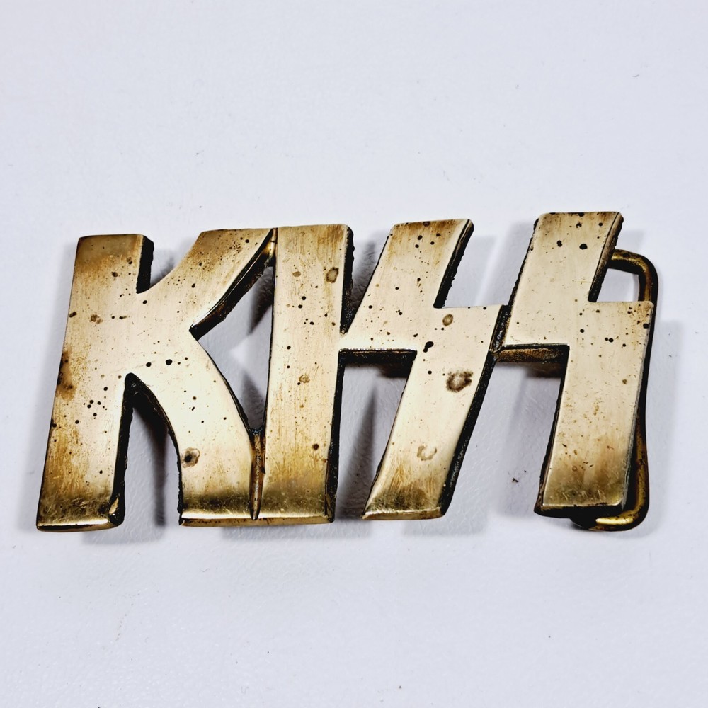 Vintage KISS Belt Buckle #7501 Solid Cast Brass Made in Taiwan