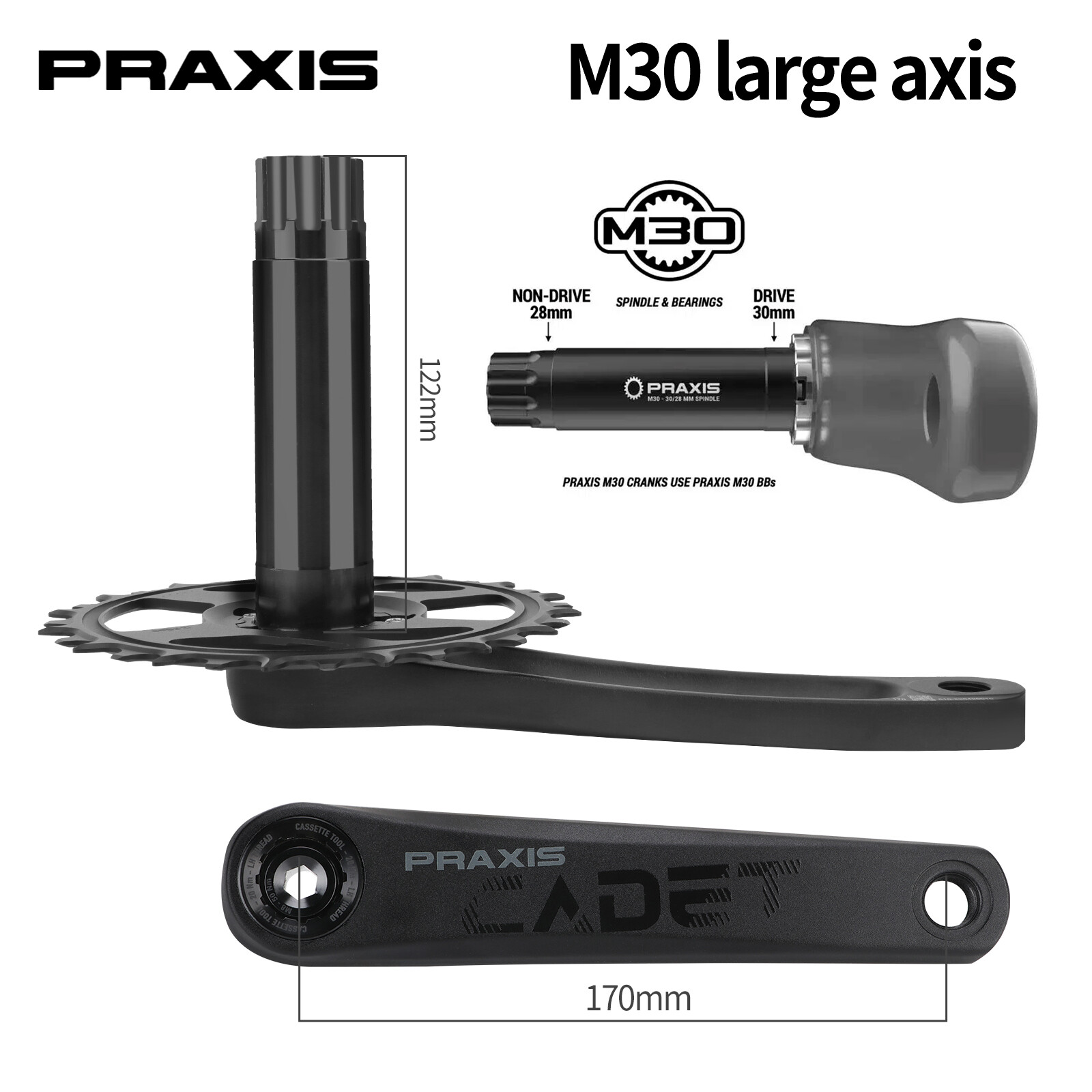 Praxis Cadet M30 170mm Crankset 3mm Offset with 32T Chainring BB All From TREK