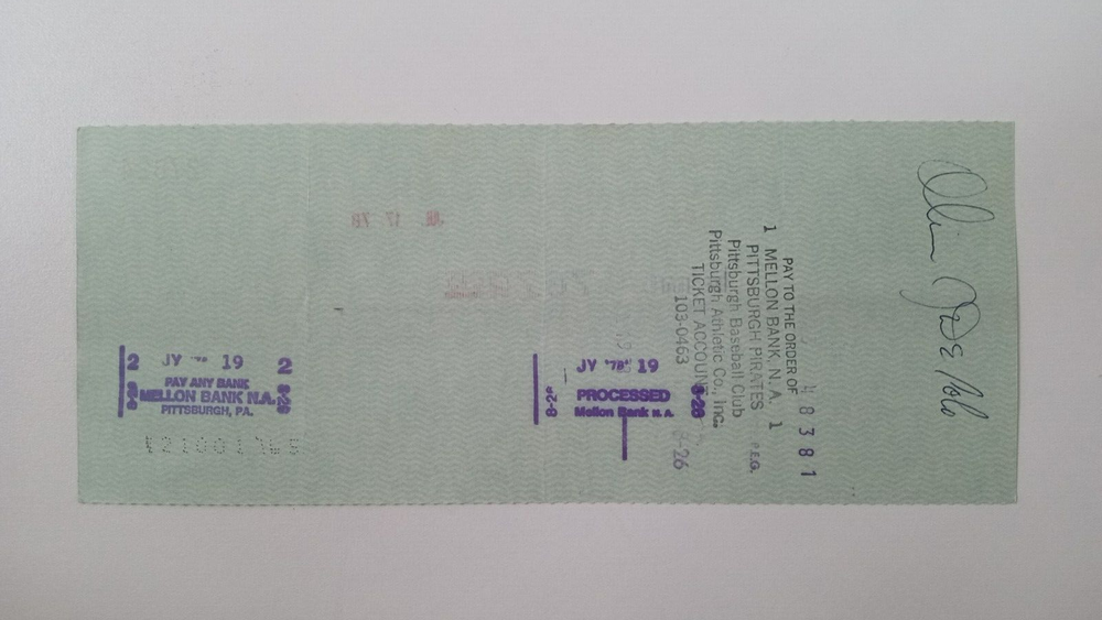 Olin J. DePolo: 1978 Pittsburgh Pirates Expense Check