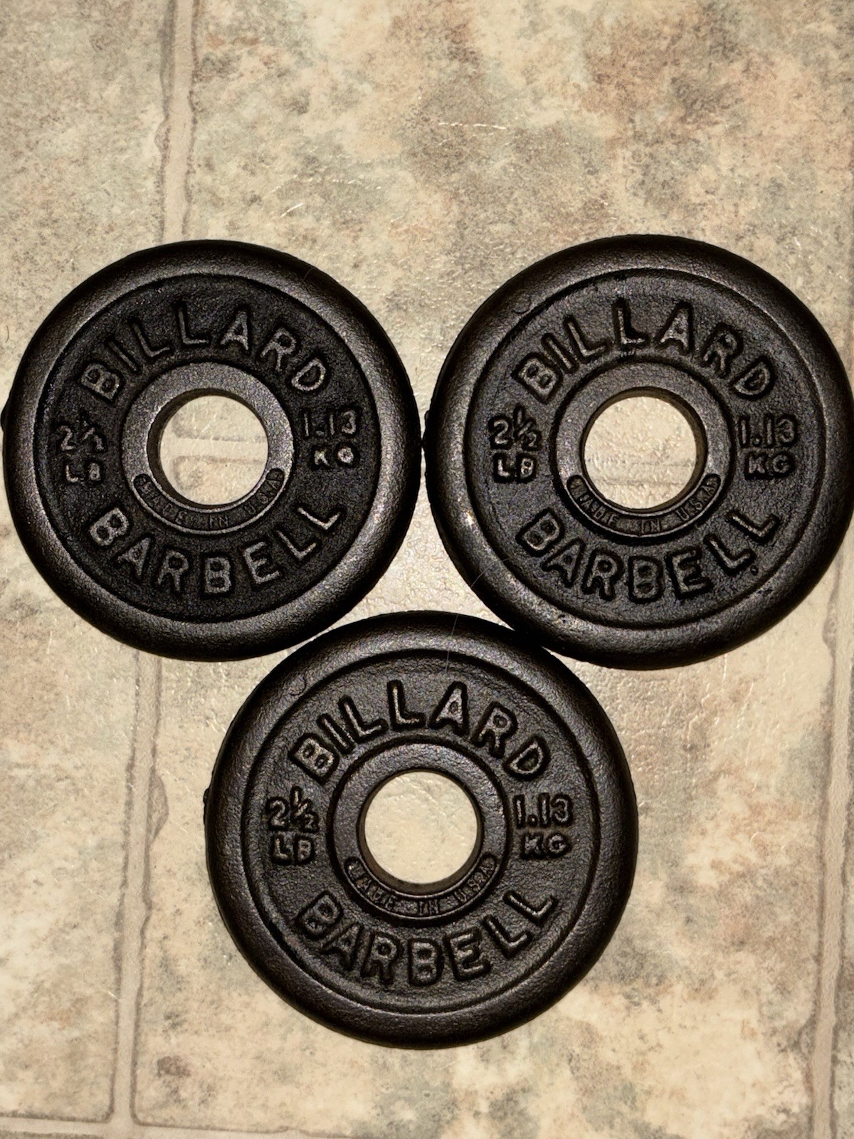 Vintage BILLARD Barbell (3) 2.5lbs Weight Plates Made In USA Rare HTF 7.5lbs