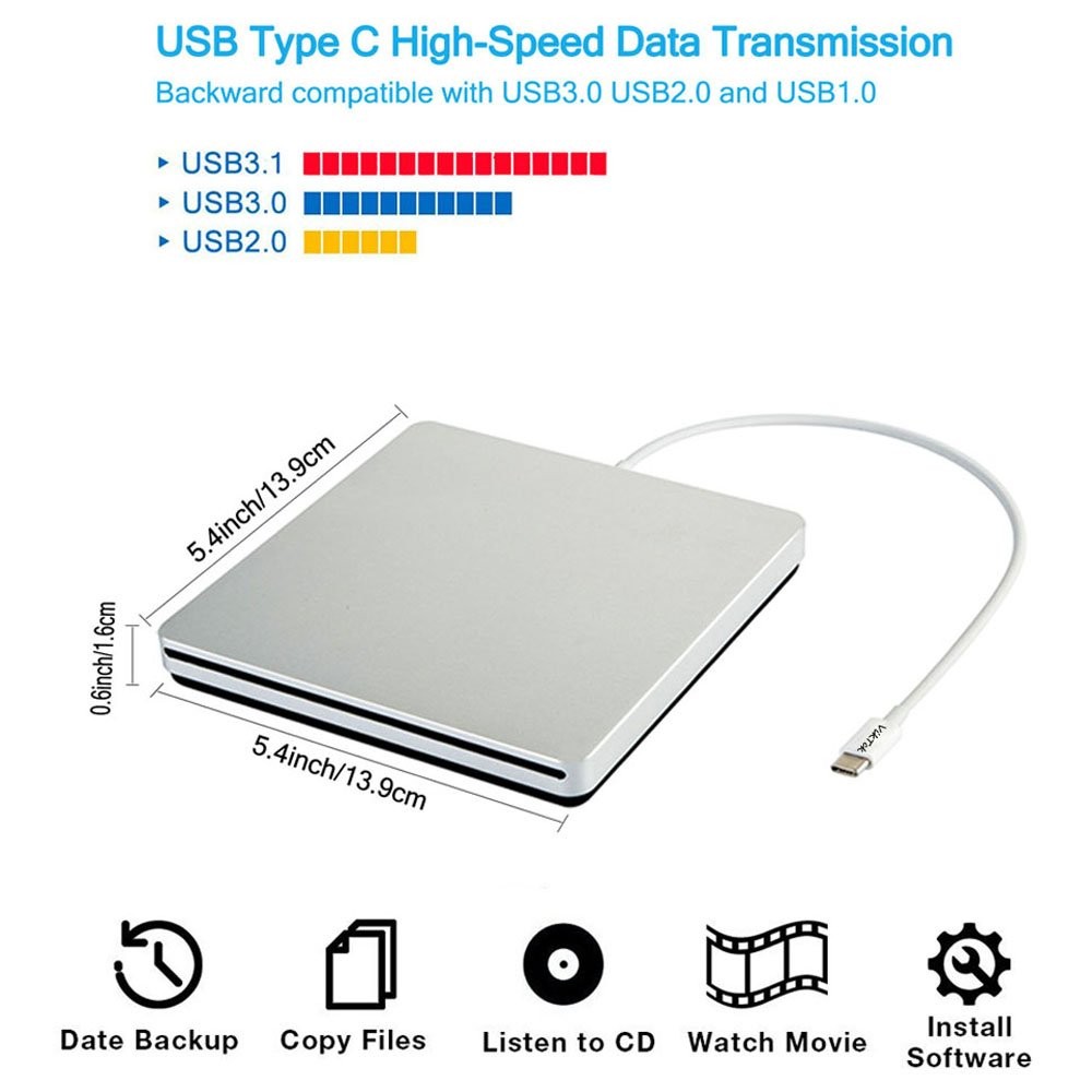 USB-C Superdrive External DVD/CD Reader and DVD/CD Burner for Apple-MacBook A...