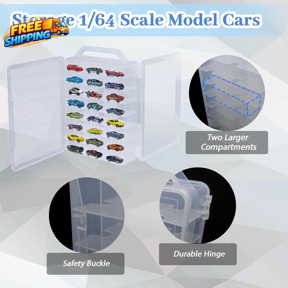 Double Sided Storage Case for Hot Wheels Storage with Carrying Handle Portable