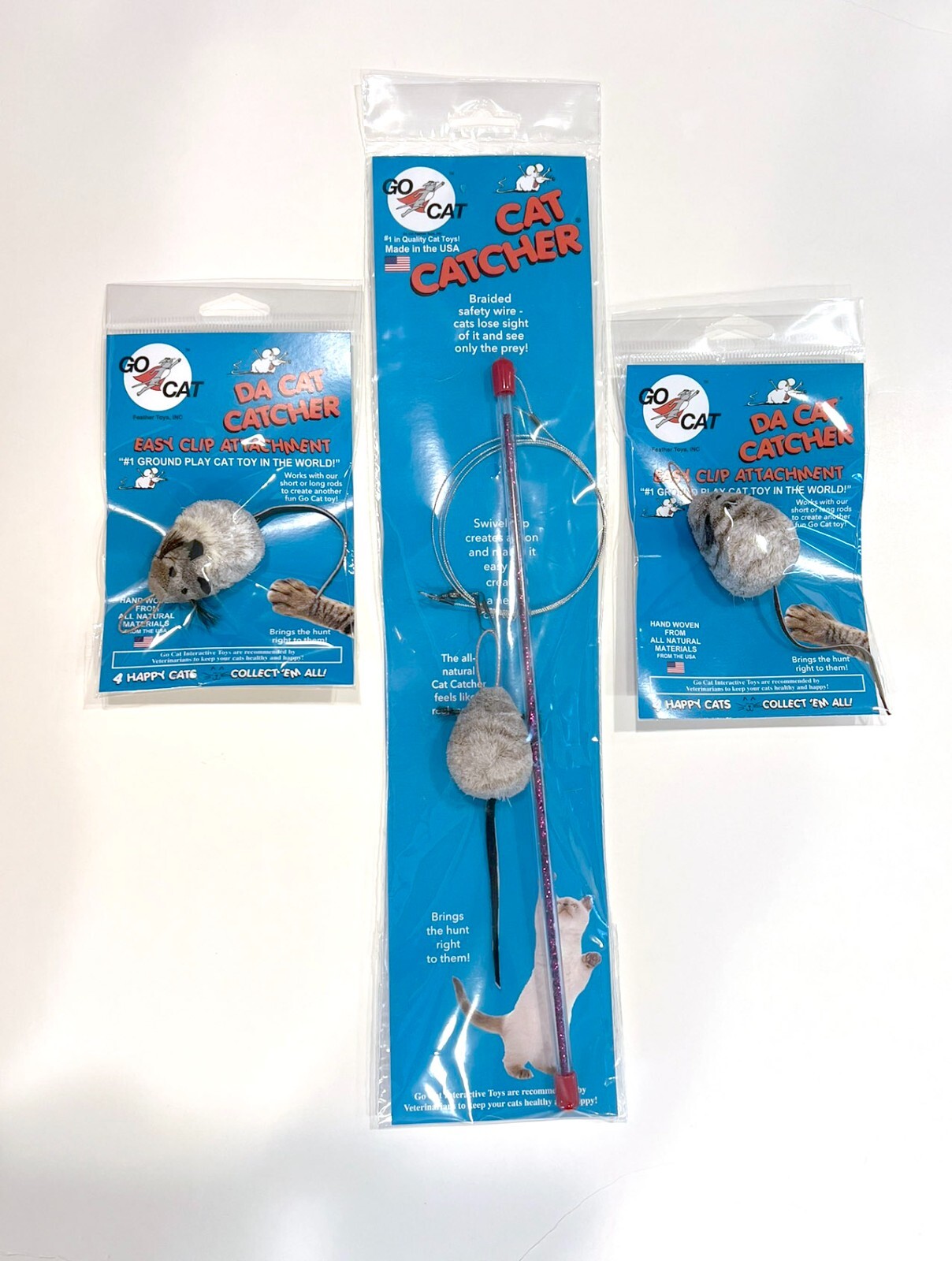 Go Cat Catcher Wand Teaser w/ 2 EXTRA Mouse Refill Interactive FUN Da Bee Kitten